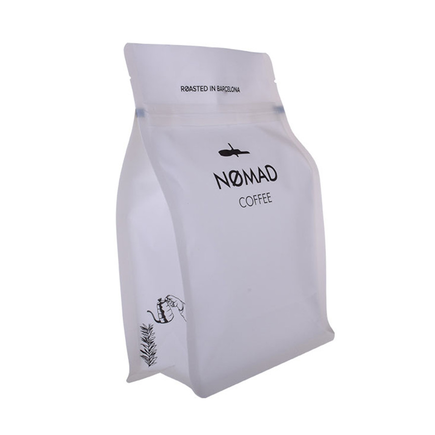 Матовые белые печатные карманные пакеты на молнии с плоским дном для кофе с клапаном