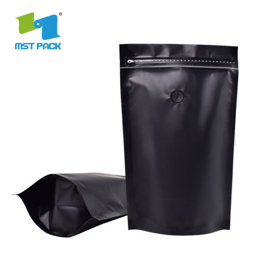 Китай Поставщик Custom Print Flat Bottom Food Grade 500g 1kg Упаковка Алюминиевая фольга Ziplock Custom Label Compostable Matt Black Coffee Bag